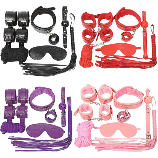 Black 7pcs Bed Bondage Set for Couple Sex Accessories