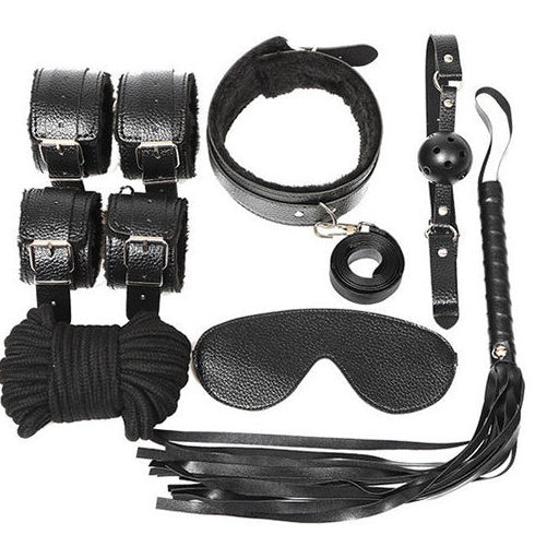 Black 7pcs Bed Bondage Set for Couple Sex Accessories