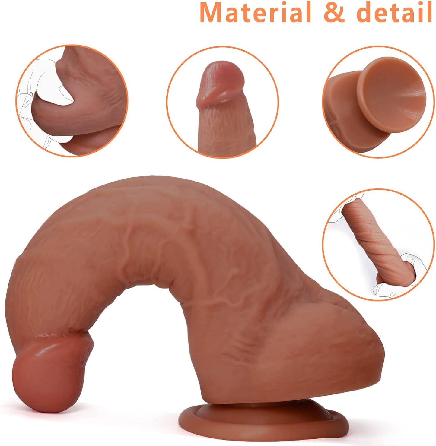Realistic veined silicone dildo with strong suction cup base for hands-free play