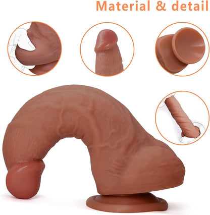 Realistic veined silicone dildo with strong suction cup base for hands-free play
