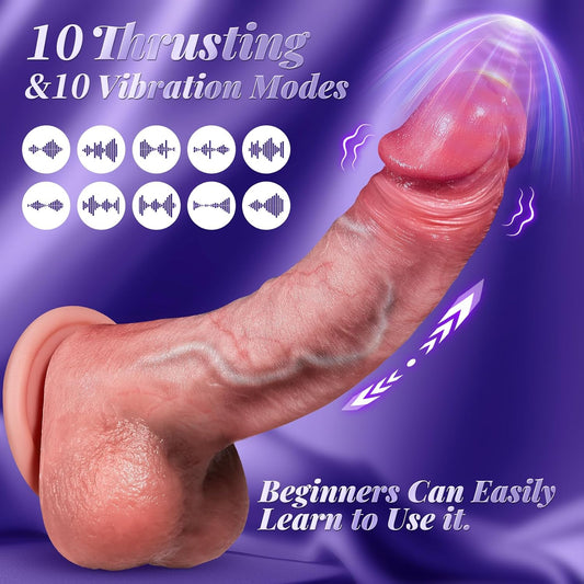Realistic 9-inch silicone dildo with remote control vibration and suction cup base