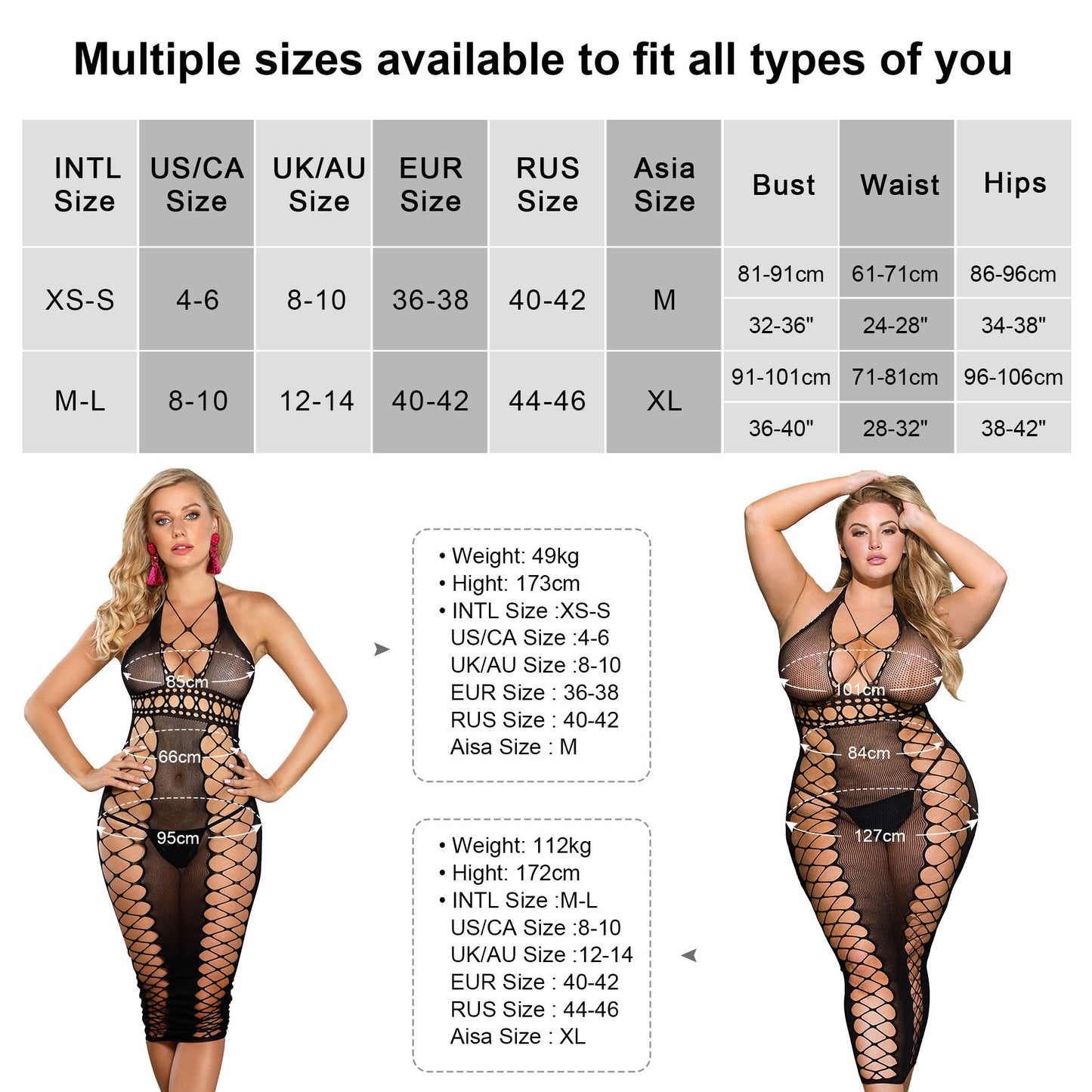 Women's sexy fishnet bodystocking dress lingerie for intimate bedroom wear Sizes