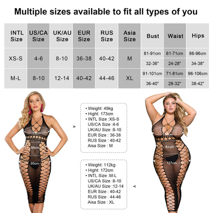 Women's sexy fishnet bodystocking dress lingerie for intimate bedroom wear Sizes