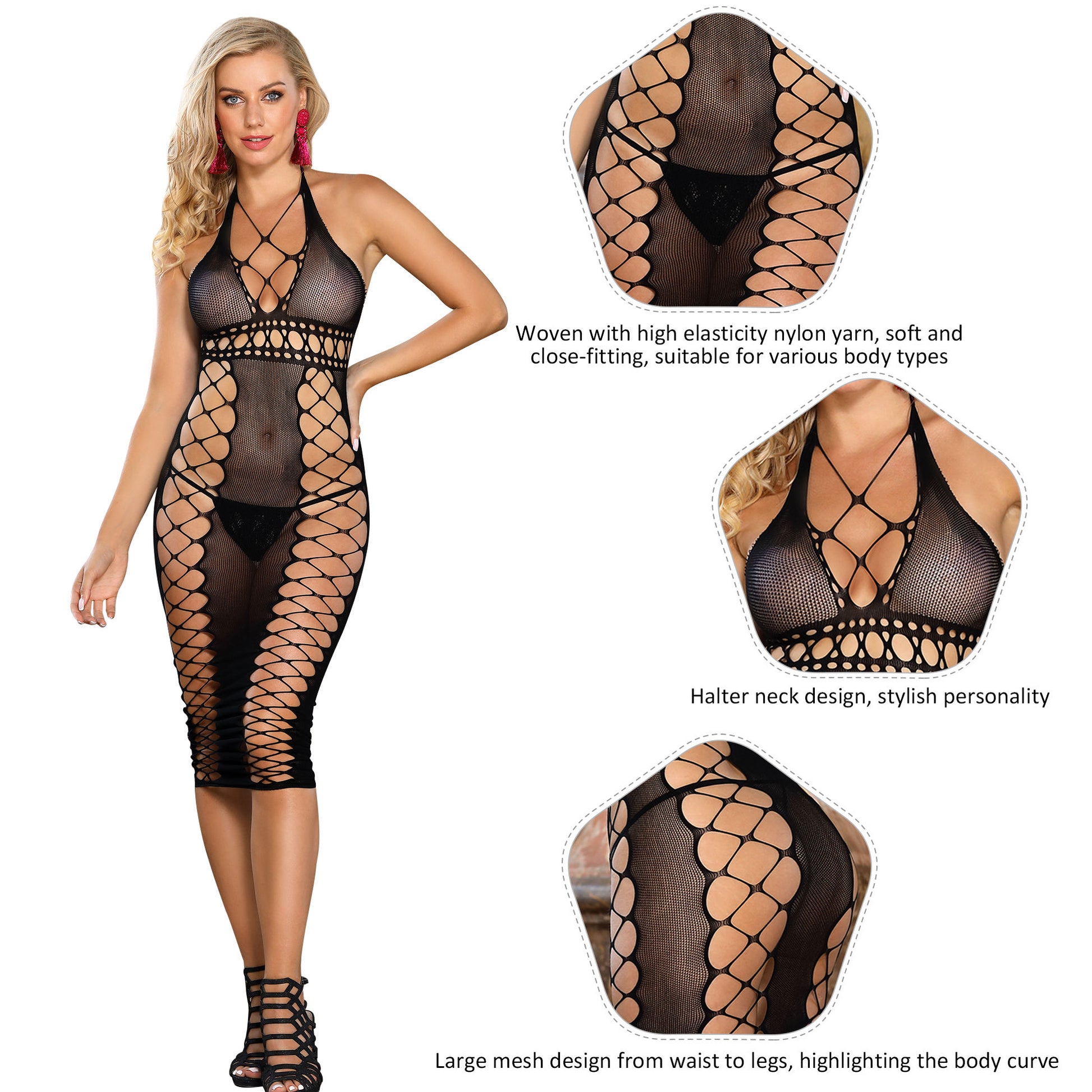 Women's sexy fishnet bodystocking dress lingerie for intimate bedroom wear