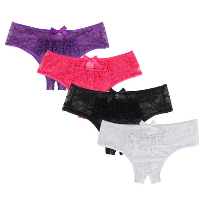 Women's sexy crotchless floral lace panties and intimate lingerie underwear